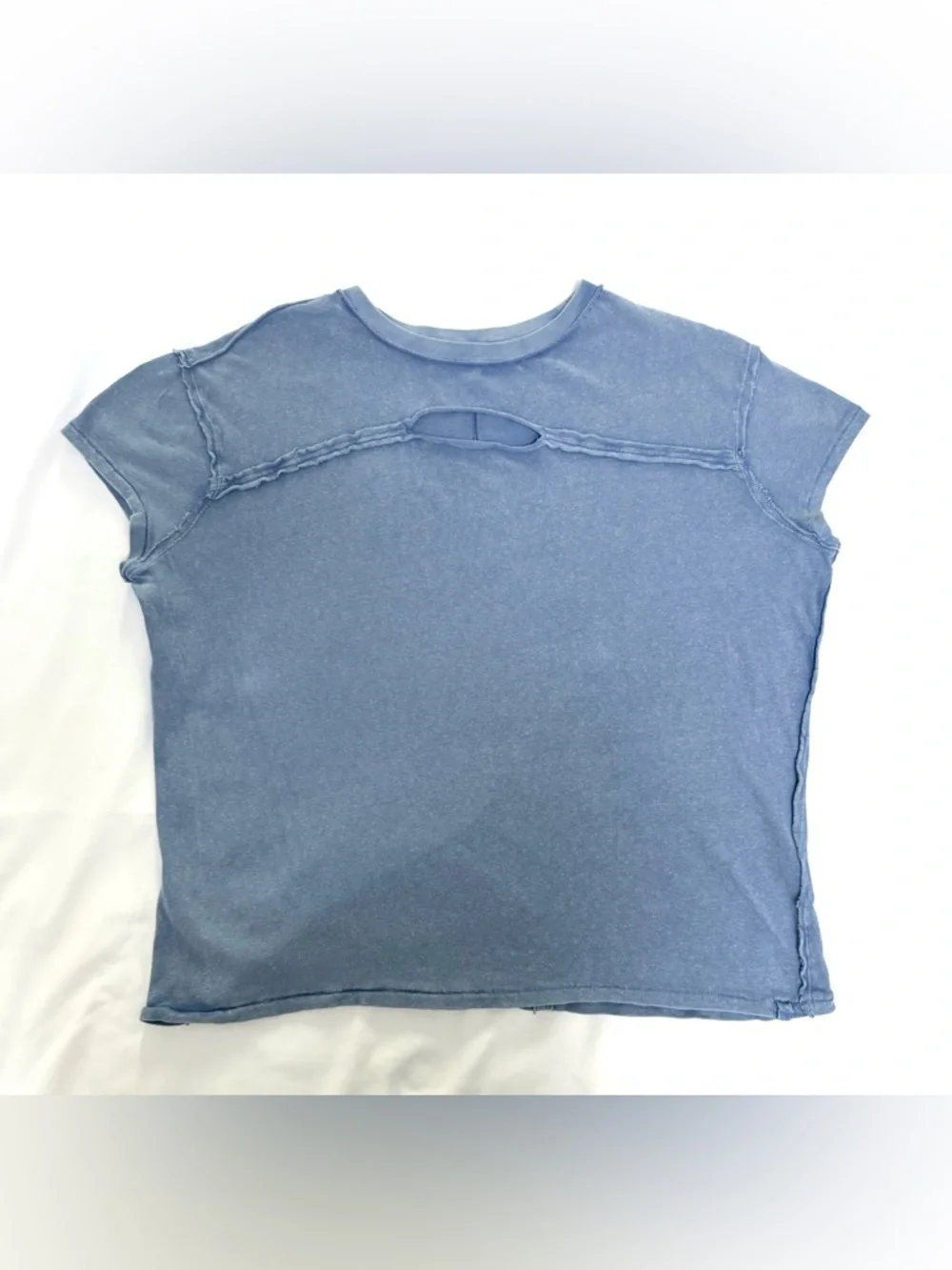 Free People Boho Oversized Washed Blue Short Sleeve Tee with Front Cutout XS - Picture 4 of 8